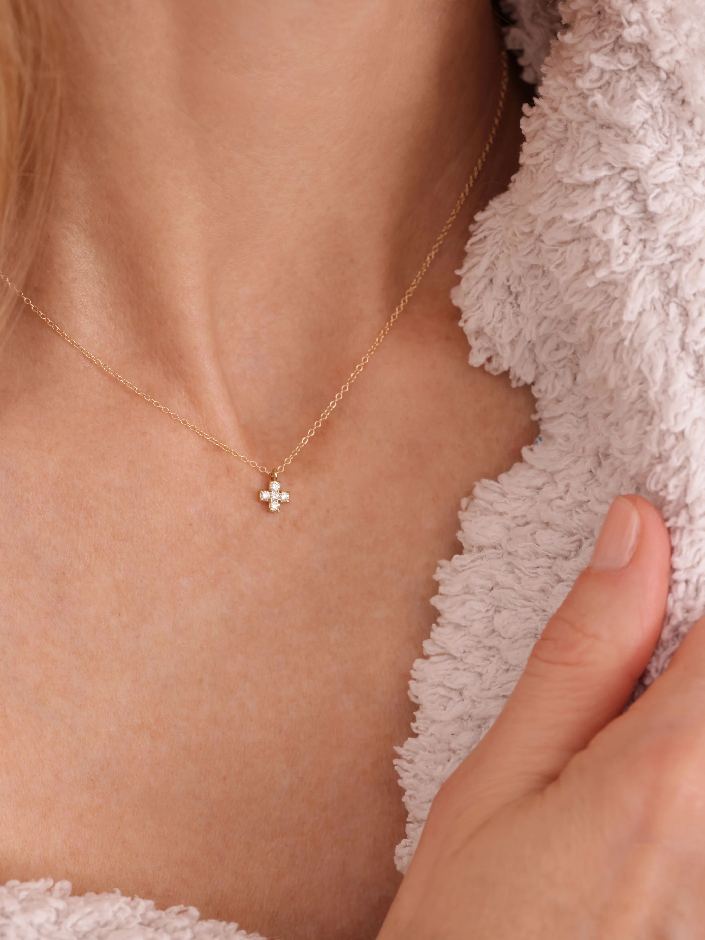 14kt Gold and Diamond Signature Cross Necklace - Image 5