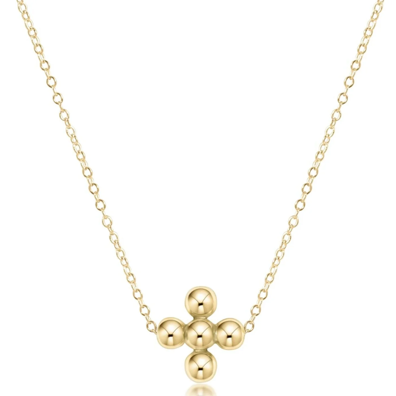 16" Necklace Gold - Classic Beaded Signature Cross Gold - 4mm Bead Gold