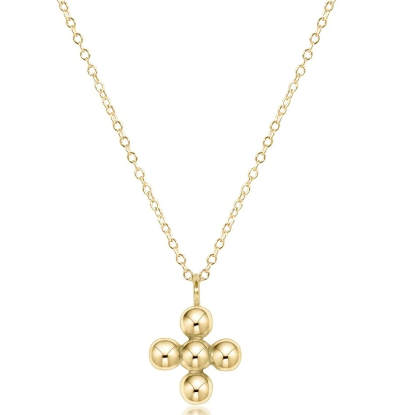 16" Necklace Gold - Classic Beaded Signature Cross Gold Charm - 4mm Bead Gold