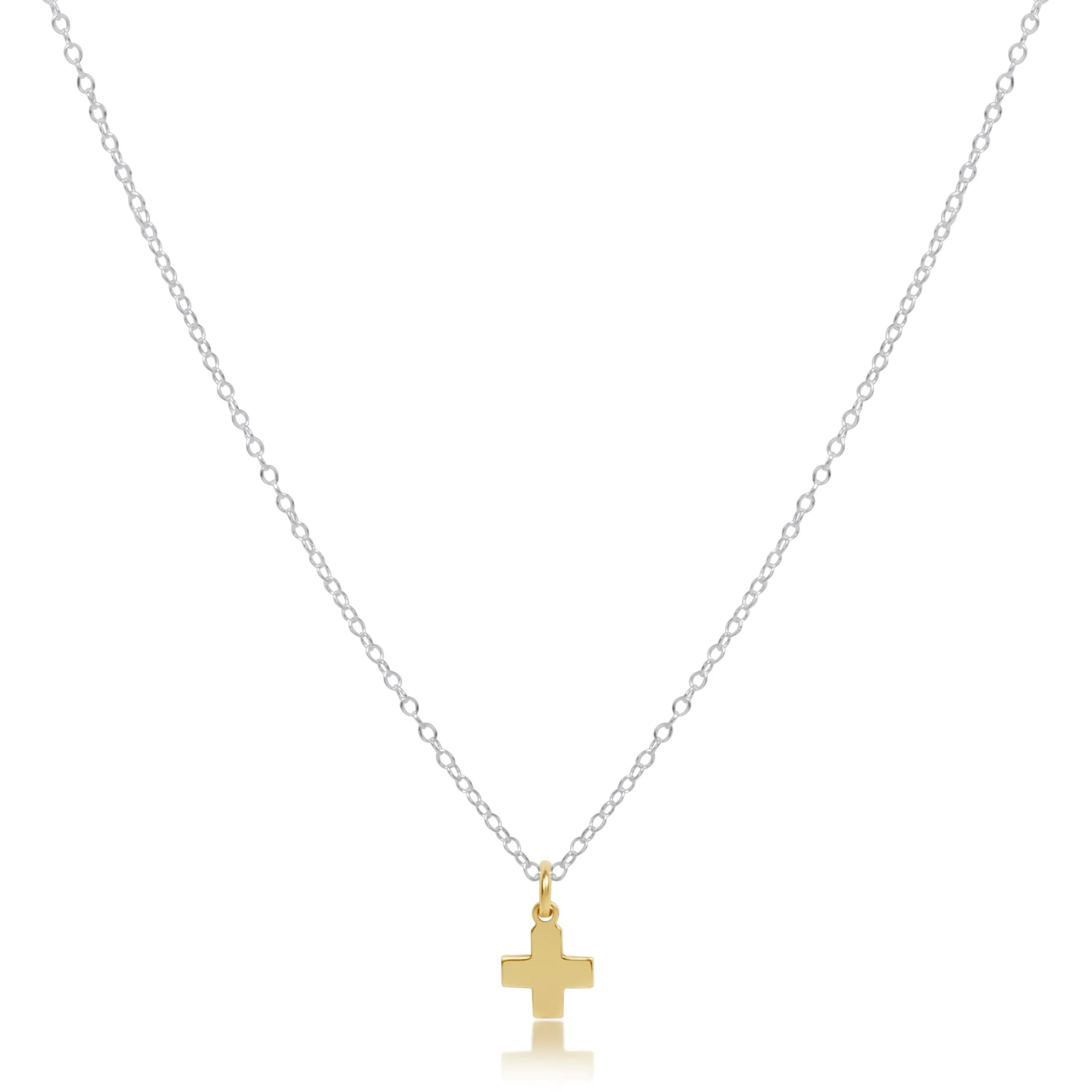 16" Necklace Sterling Mixed Metal - Signature Cross Gold Charm
