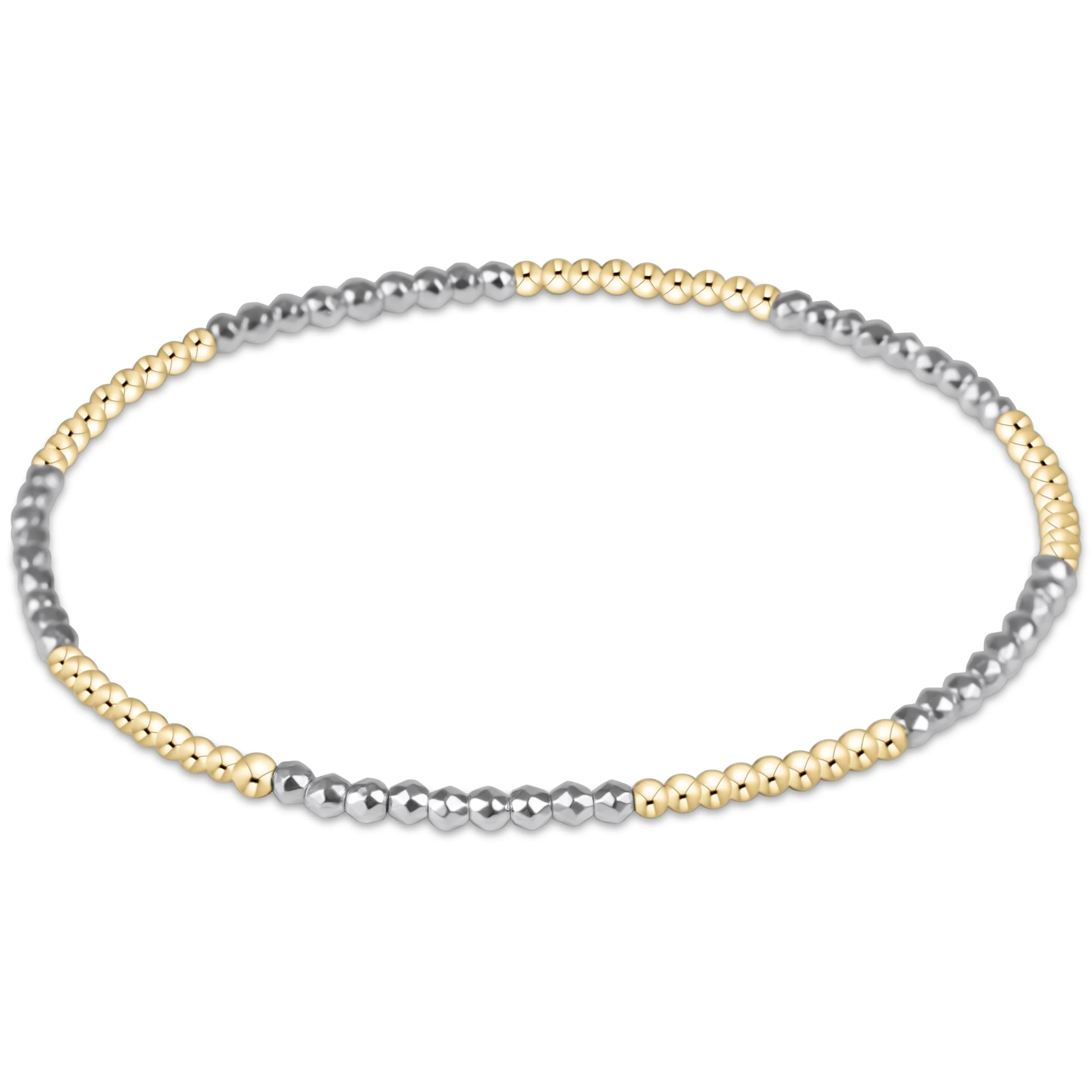 blissful pattern 2mm bead bracelet - bright silver faceted hematite
