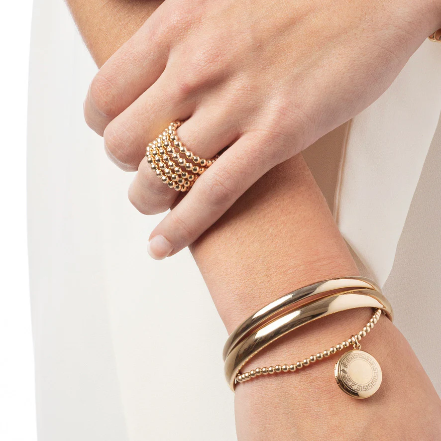 Classic Gold 3mm Bead Bracelet - Cherish Small Gold Locket - Image 4