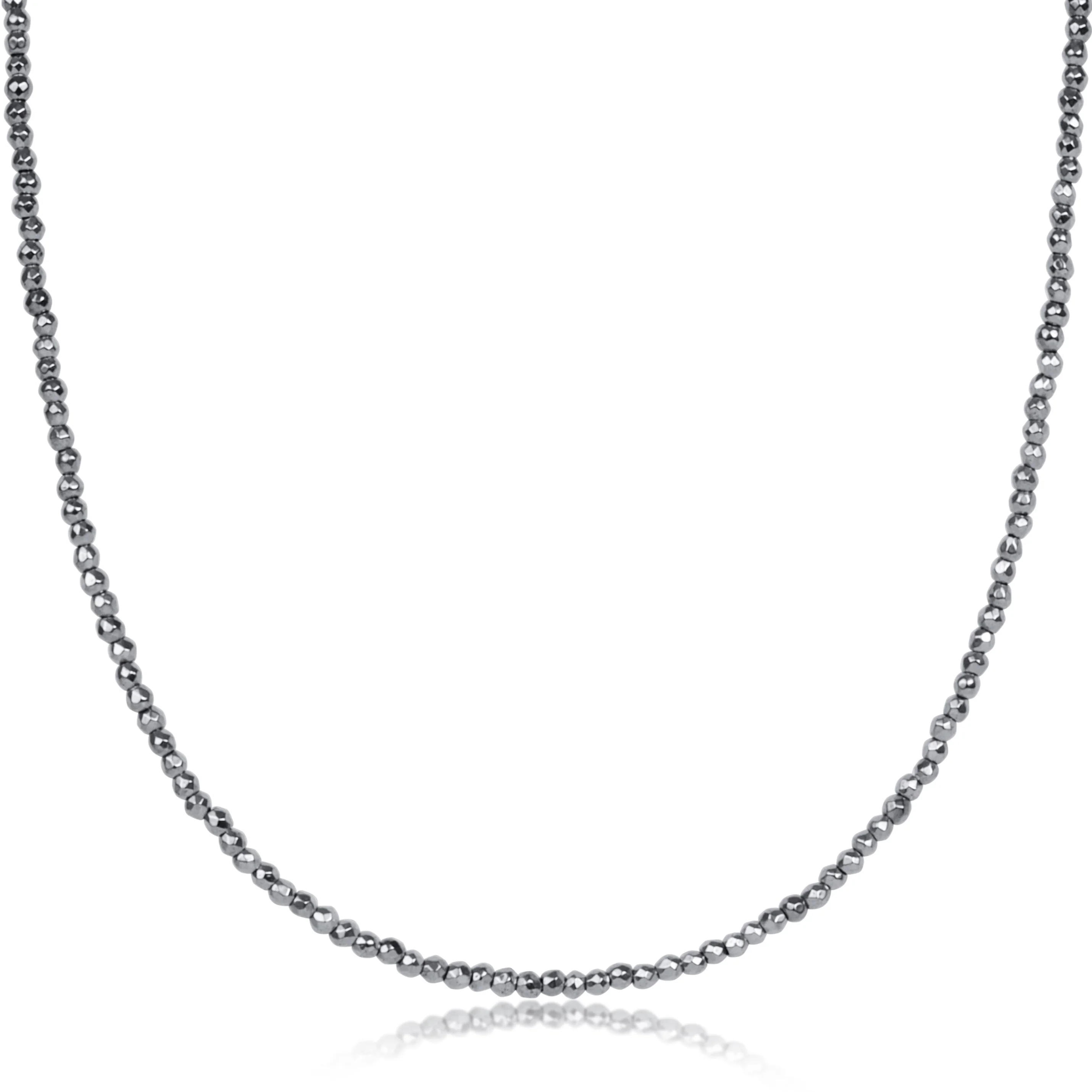 choker silver faceted hematite 2mm bead