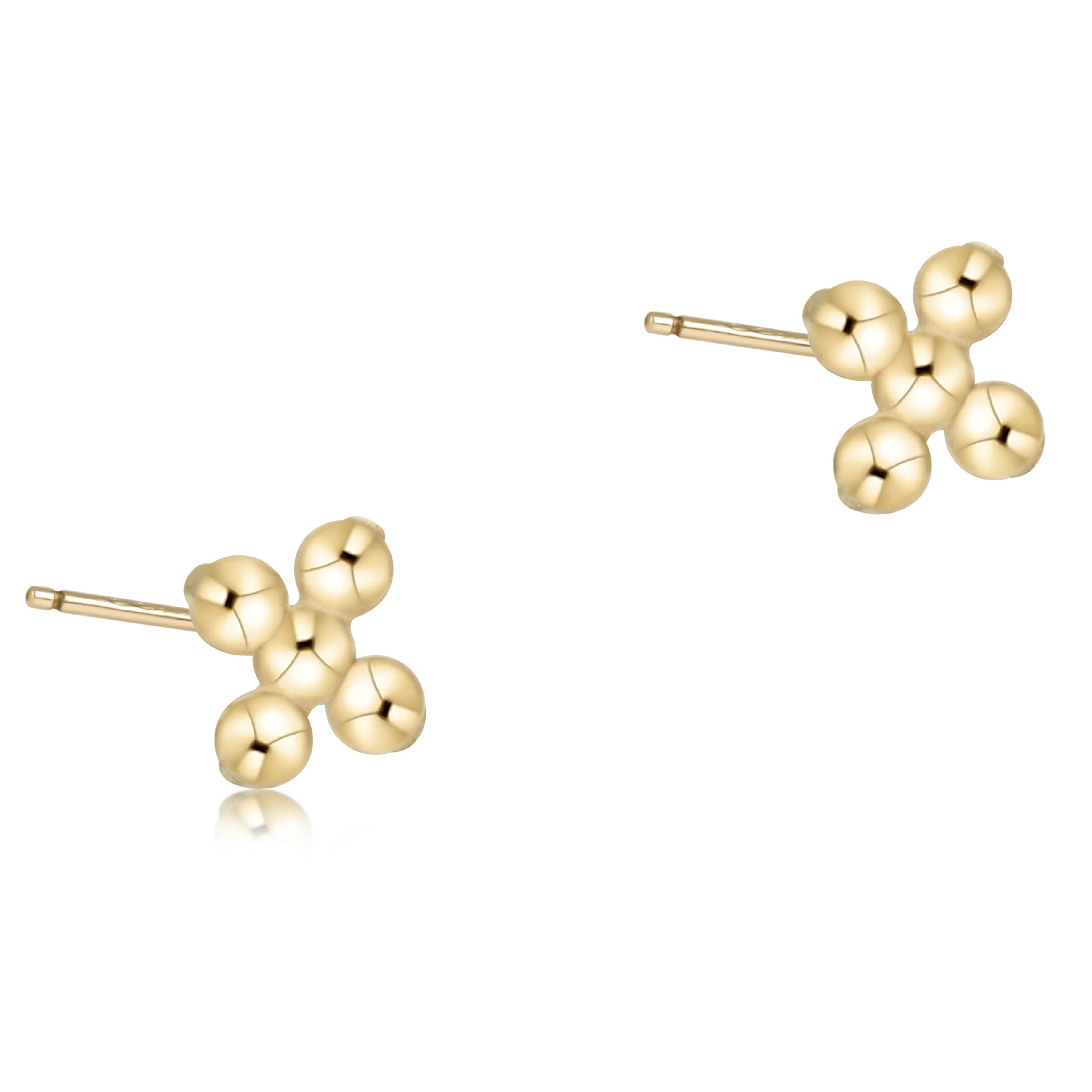 Classic Beaded Signature Cross Small Stud - 3mm Bead Gold
