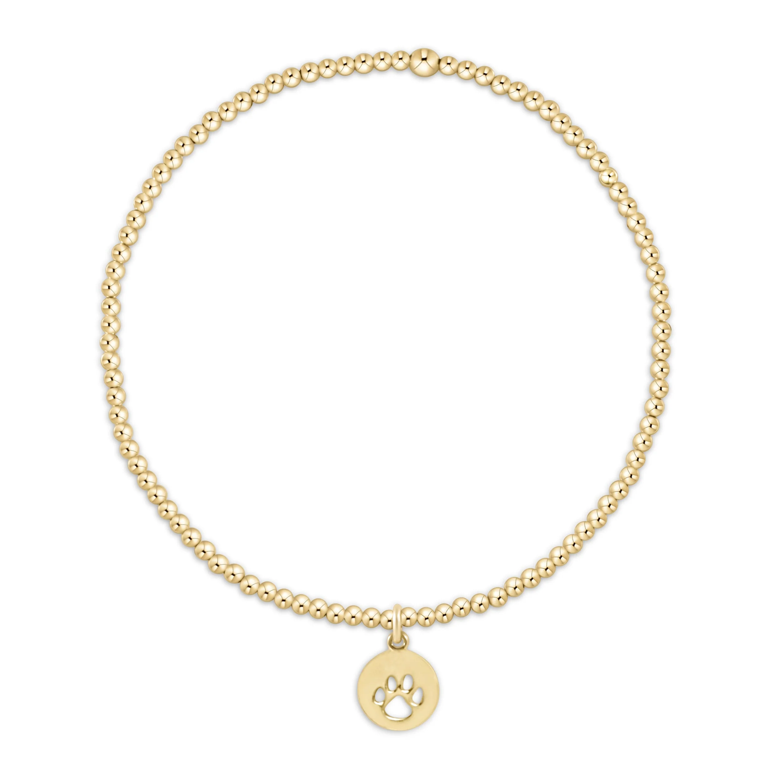 egirl Classic Gold 2mm Bead Bracelet - Paw Print Small Gold Disc