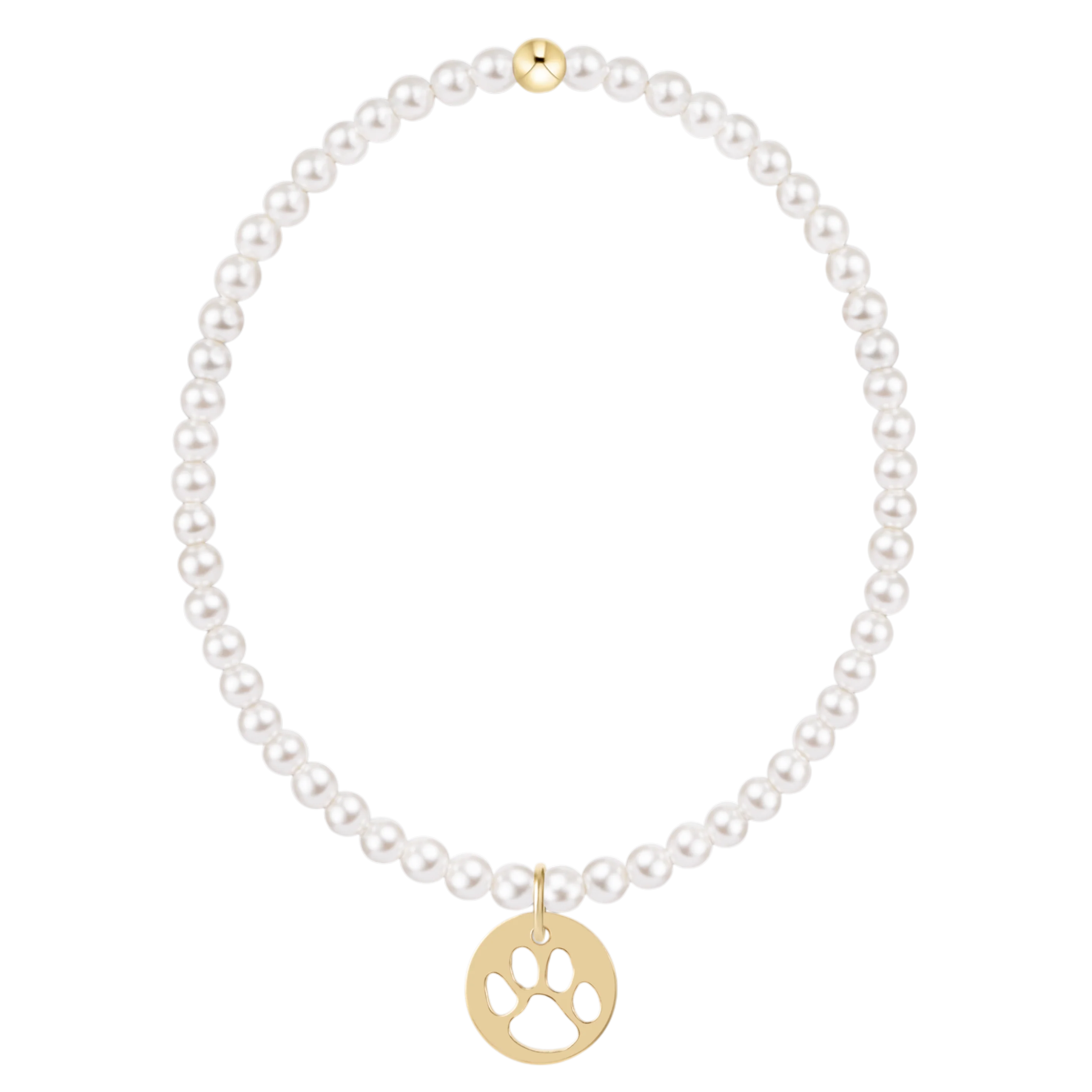 Classic Pearl 3mm Bracelet - Paw Print Gold Disc