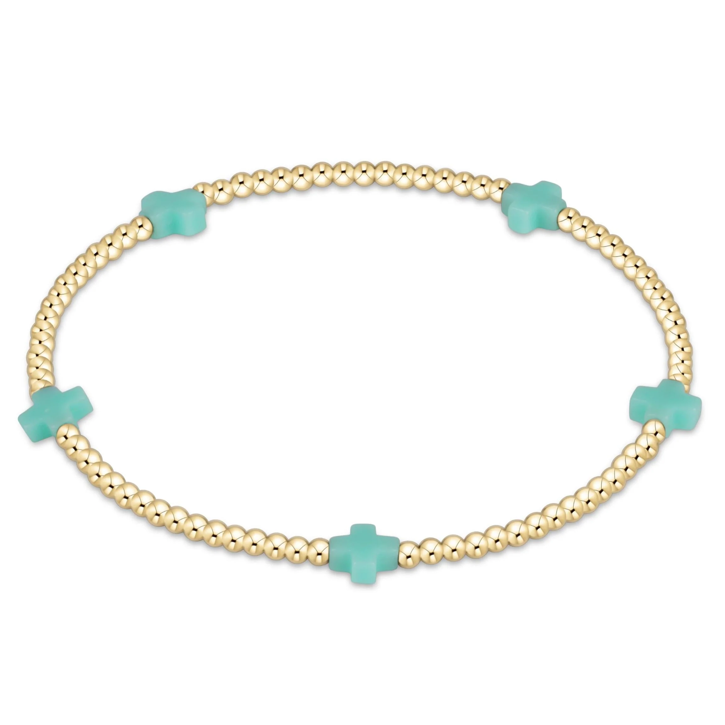 Signature Cross Small Gold Pattern 2mm Bead Bracelet - Image 9