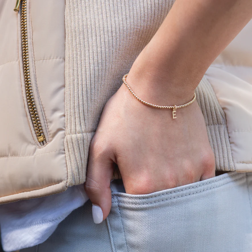 Classic Gold 2mm Bead Bracelet - Respect Gold Charm - Image 3